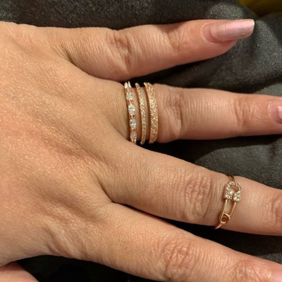 Rose Gold Diamond Triple Stackable Adjustable Ring - Picture 2 of 16